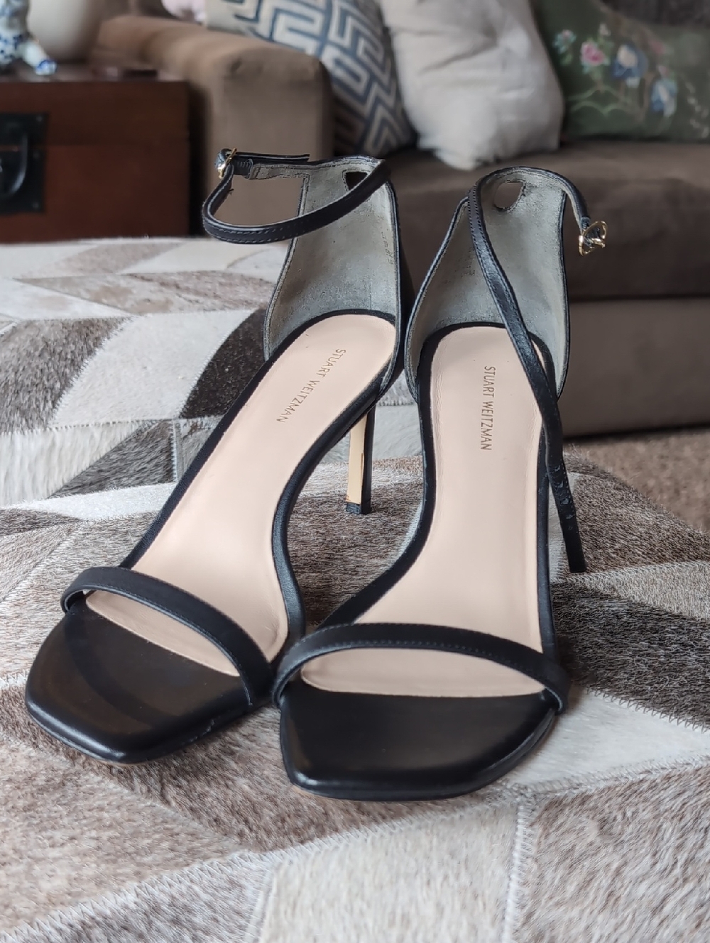 Stuart Weitzman Amelina Strappy Sandal Black  3" Heel